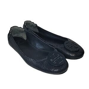 Tory Burch Minnie Patent Leather Travel Ballet Flats, Tory Navy, 9.5